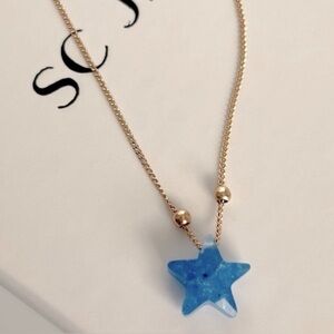 LAST ONE Royal Blue Star Necklace 18k Plated Tone Real Opal Stone